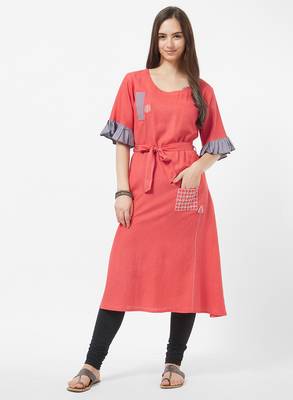 Pink embroidered rayon kurti 1