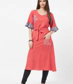 Pink embroidered rayon kurti