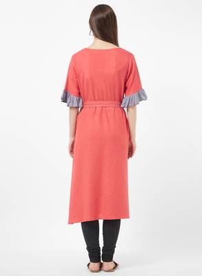 Pink embroidered rayon kurti 2
