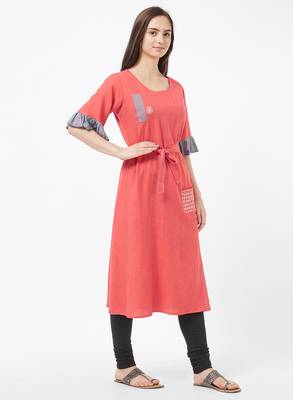 Pink embroidered rayon kurti 3