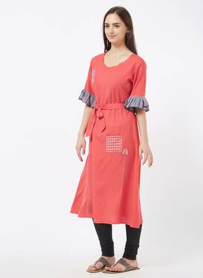 Pink embroidered rayon kurti 4