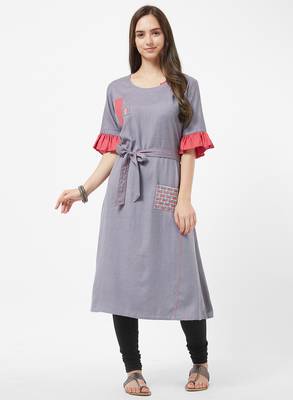 Grey embroidered rayon kurti 1