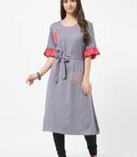 Grey embroidered rayon kurti