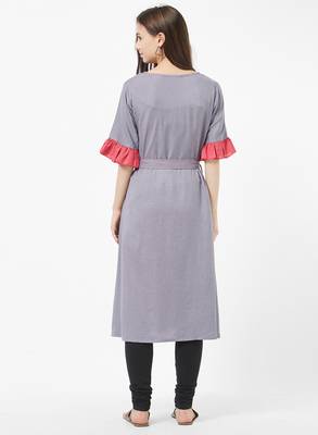 Grey embroidered rayon kurti 2