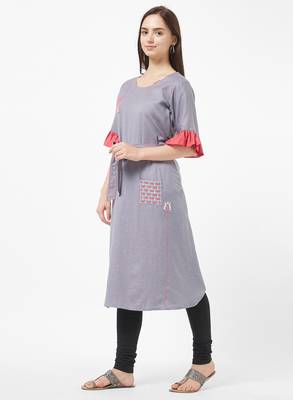 Grey embroidered rayon kurti 4