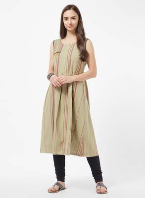 Beige printed cotton kurti 1