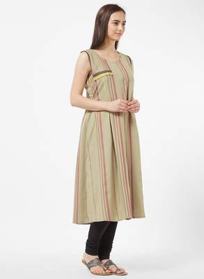 Beige printed cotton kurti 3