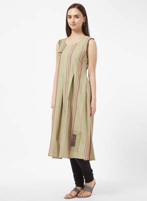 Beige printed cotton kurti 4