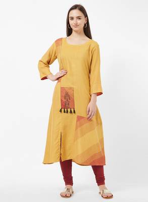 Yellow printed cotton kurti 1