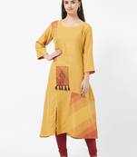 Yellow printed cotton kurti