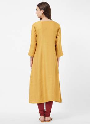 Yellow printed cotton kurti 2