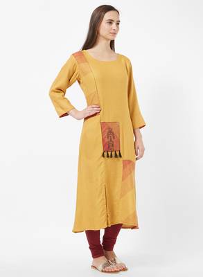 Yellow printed cotton kurti 3
