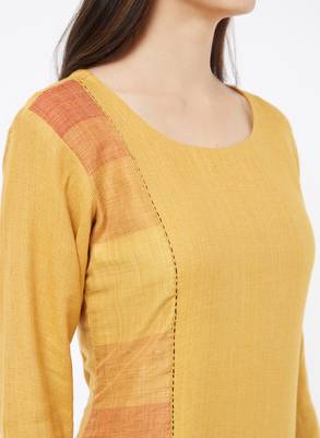 Yellow printed cotton kurti 5