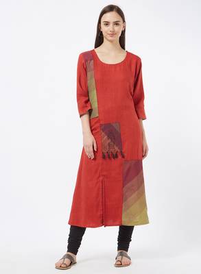 Orange printed cotton kurti 1