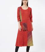 Orange printed cotton kurti