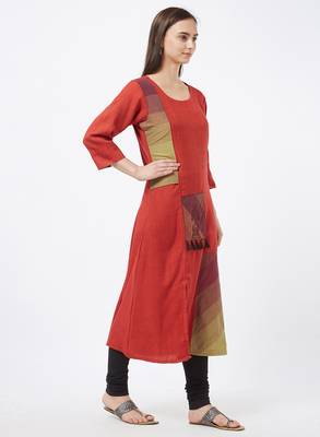 Orange printed cotton kurti 3