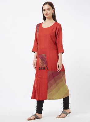 Orange printed cotton kurti 4