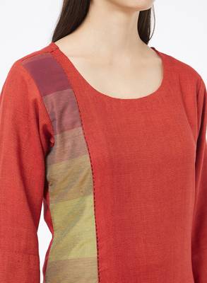 Orange printed cotton kurti 5