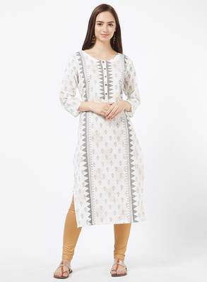 White printed cotton kurti 1