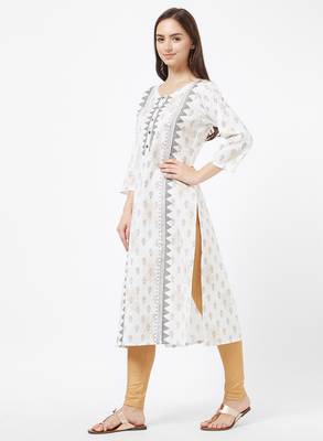 White printed cotton kurti 4