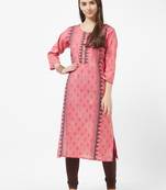 Pink printed cotton kurti