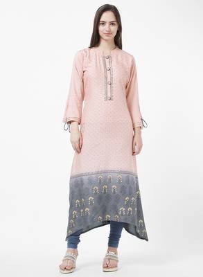 Pink printed rayon kurti 1