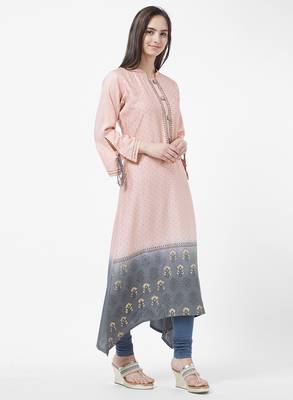 Pink printed rayon kurti 3