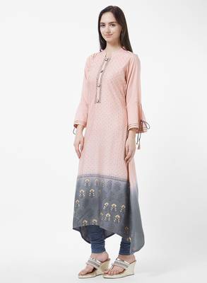 Pink printed rayon kurti 4