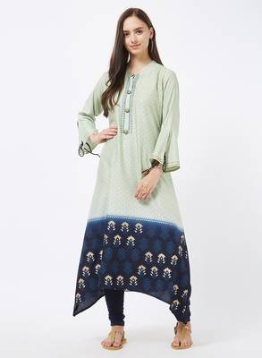 Green printed rayon kurti 1
