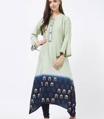 Green printed rayon kurti