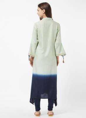 Green printed rayon kurti 2
