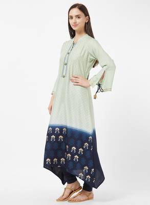 Green printed rayon kurti 3