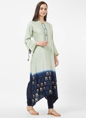 Green printed rayon kurti 4