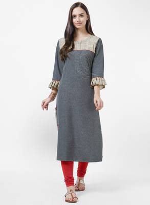 Grey printed cotton silk kurti 1