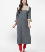 Grey printed cotton silk kurti