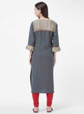 Grey printed cotton silk kurti 2