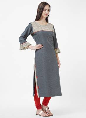 Grey printed cotton silk kurti 3