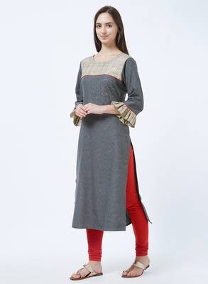 Grey printed cotton silk kurti 4