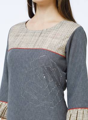 Grey printed cotton silk kurti 5