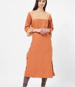 Orange printed cotton silk kurti