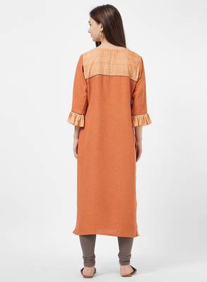 Orange printed cotton silk kurti 2