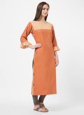 Orange printed cotton silk kurti 3
