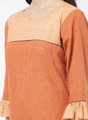 Orange printed cotton silk kurti 5