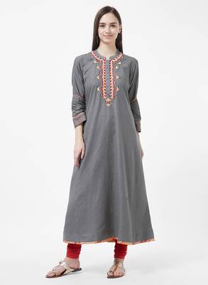 Grey embroidered cotton kurti 1
