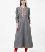 Grey embroidered cotton kurti