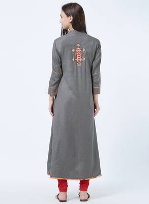 Grey embroidered cotton kurti 2