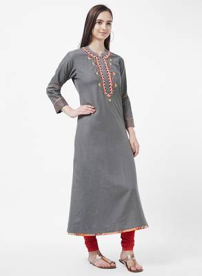Grey embroidered cotton kurti 3