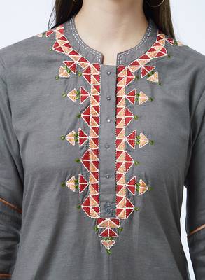 Grey embroidered cotton kurti 5