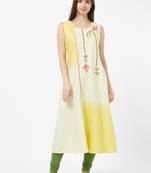 Yellow embroidered cotton kurti