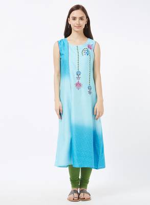 Blue embroidered cotton kurti 1
